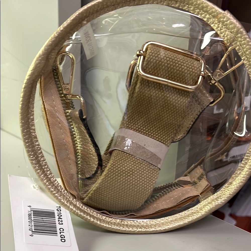 Clear Round Crossbody Bag with Gold Accents